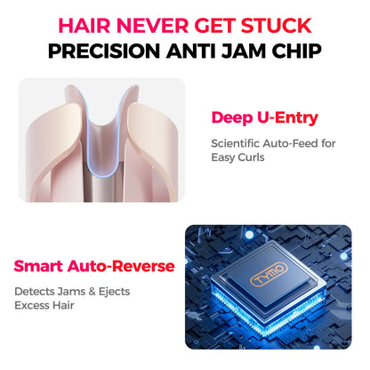 TYMO CURLPRO - Automatic Curling Iron Hair Curler, Negative-Ion Ceramic Coating, Anti-Jam Chip, One-Tap Travel Curler, Swivel Cord, Auto-Rotating LED Ceramic Barrel, Dual-Temperature with Timer, Gift, Multifunctional Styler